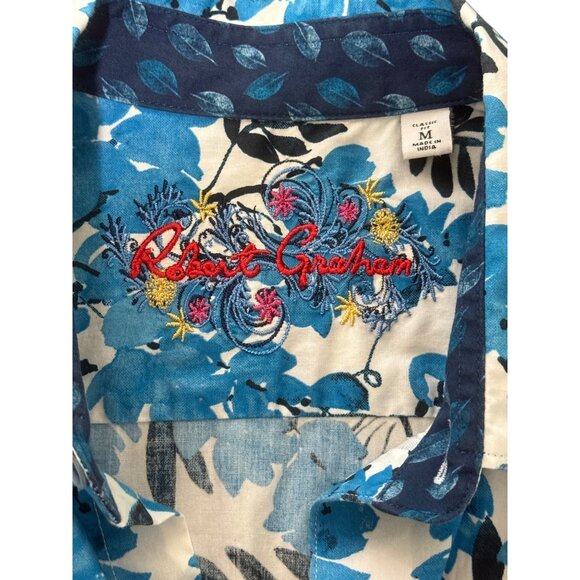 Robert Graham Mens Short Sleeve Shirt Connell Blue Black Hawaiian Cotton Size M - Picture 3 of 6